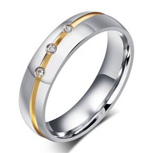 Dámský ocelový prsten se zirkony, šíře 6 mm, vel. 52