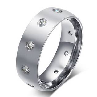 Dámský ocelový prsten se zirkony, šíře 8 mm
