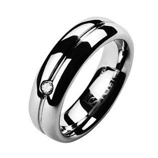 Dámský snubní prsten wolfram - zirkon, šíře 6 mm, vel. 49