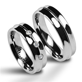 Dámský snubní prsten wolfram - zirkony, šíře 6 mm, vel. 48