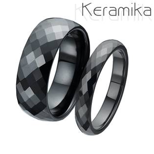 KM1002 Keramické snubní prsteny šíře 4mm + 8mm - pár