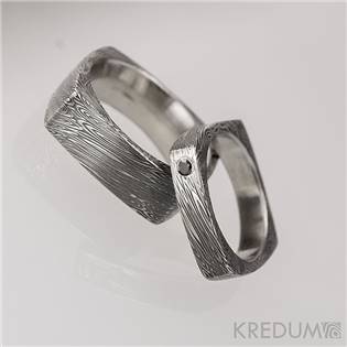 Kované snubní prsteny Damasteel, černý diamant - pár