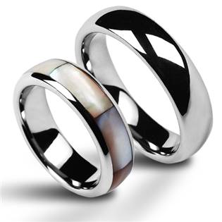 NWF1020+NWF1025 Wolframové snubní prsteny s perletí - pár