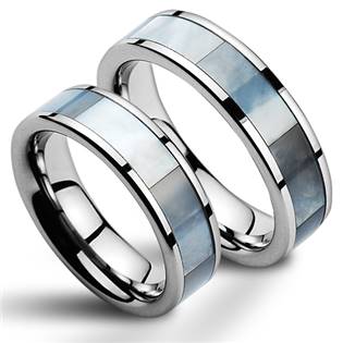 NWF1028 Wolframové snubní prsteny s perletí - pár
