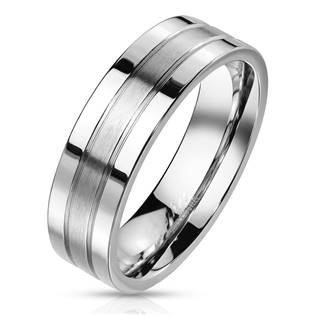 Ocelový prsten s matným pruhem
