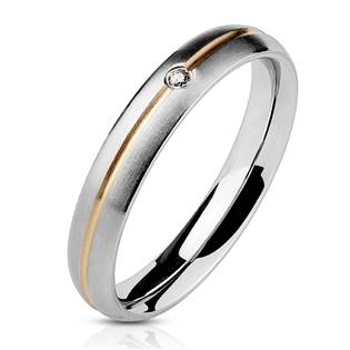 OPR0028 Dámský ocelový prsten matný se zirkonem