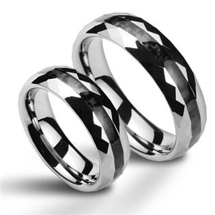 Snubní prsten wolfram, stříbrný karbon, šíře 6 mm, vel. 52