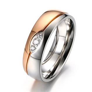 Zlacený ocelový prsten se zirkony, šíře 6 mm, vel. 52